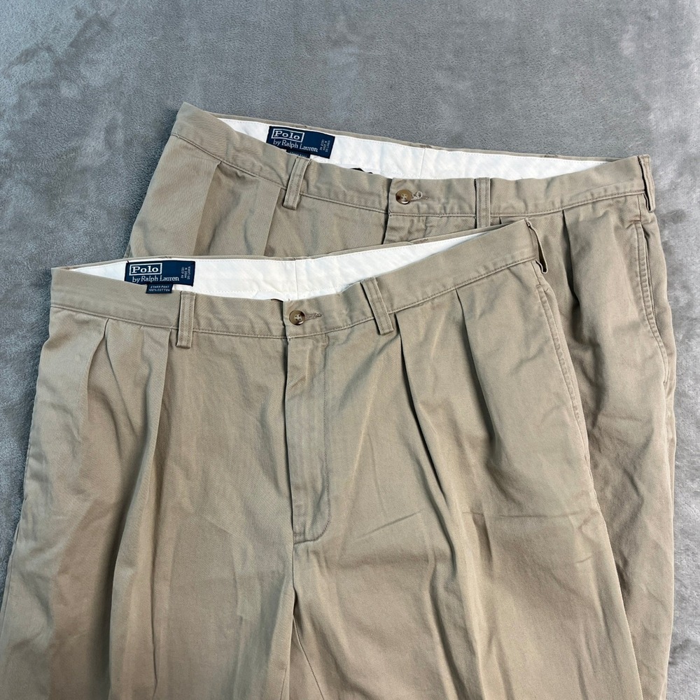 Lot of 2 Polo Ralph Lauren Ethan Pant Mens 38x32 Khaki Tan Pleated Chino Pants